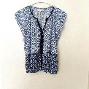 LOFT Blue and White Patterned Blouse